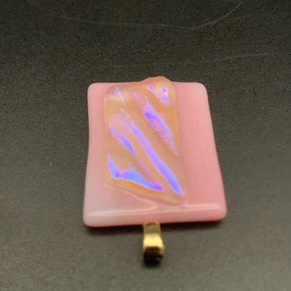 Fused Dichroic Pink Glass Iridescent Pendant - Picture 5 of 11